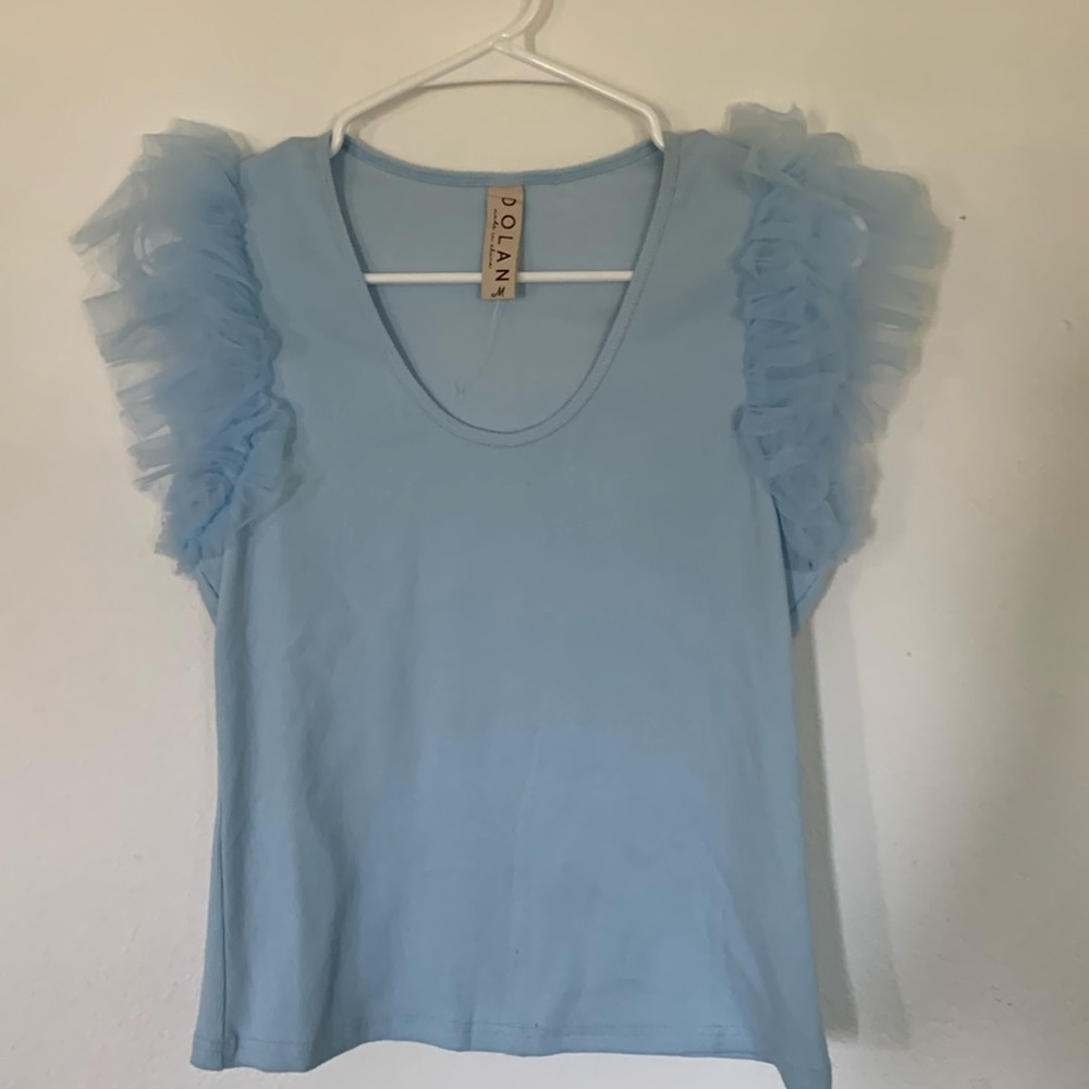 Dolan Blue Tulle Ruffle Sleeve Tank Top Short Sleeve Women's size  S,M.